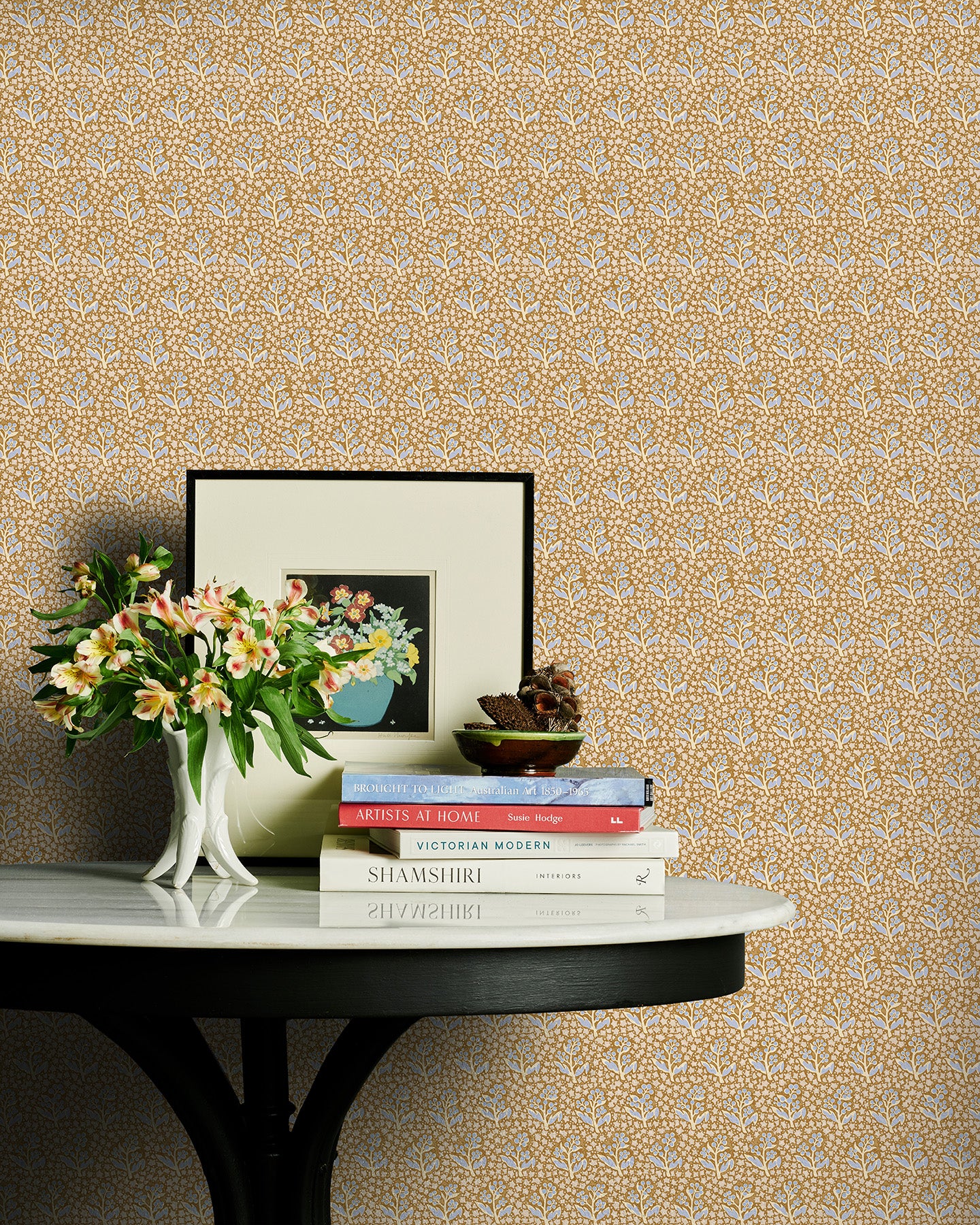 Utopia Goods yellow wallpaper - Designer floral wallpaper-Acacia Star Caramel Wallpaper