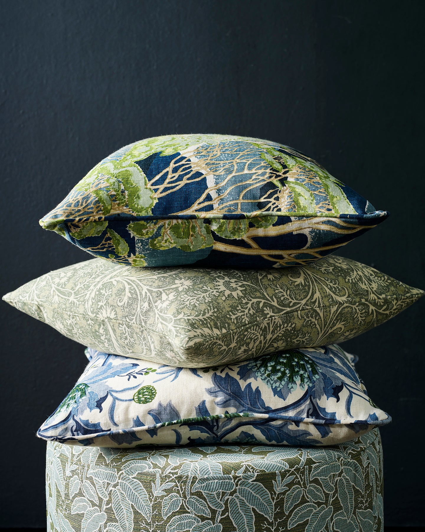 Foliage Green Small Round Ottoman