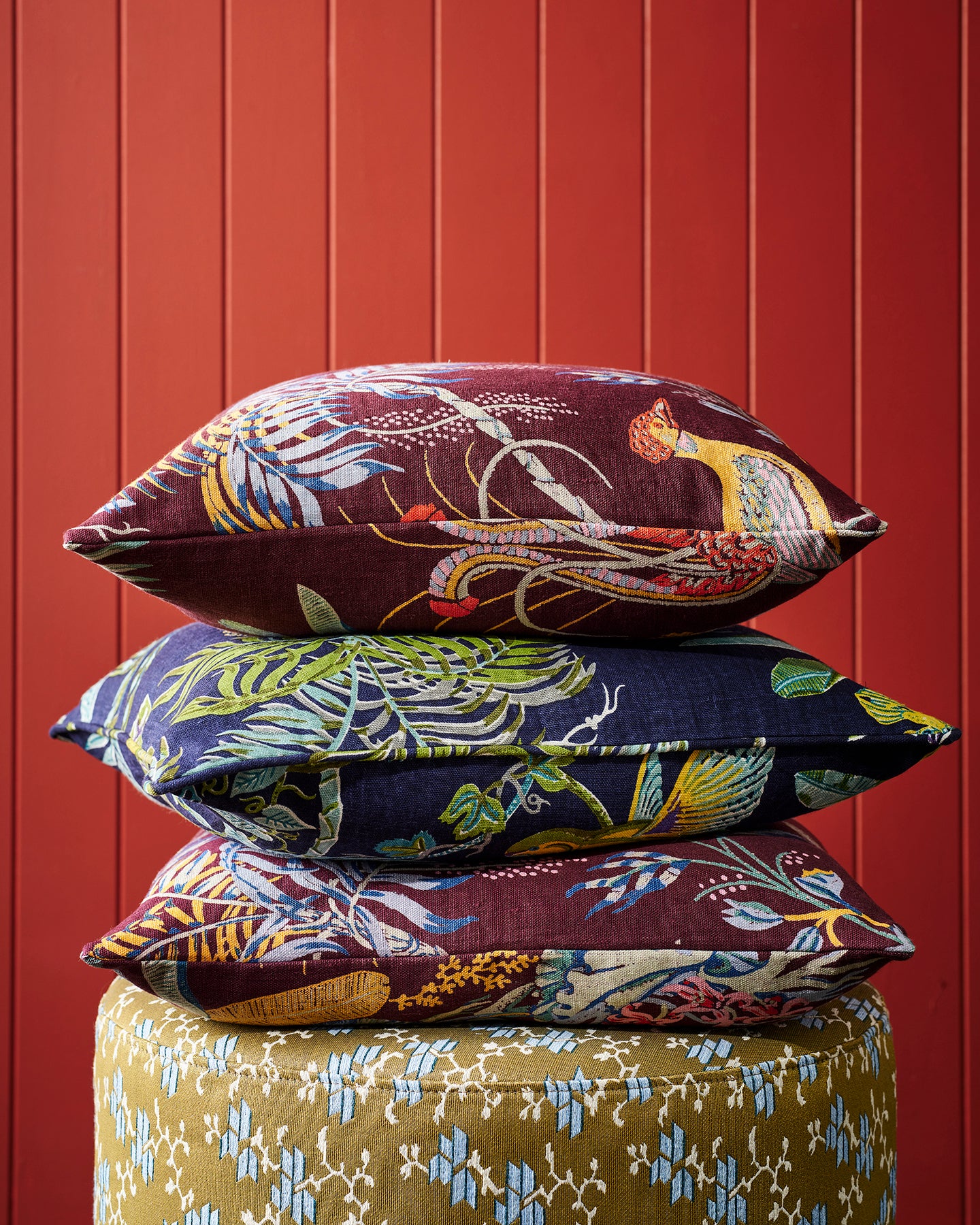 Geometric Buds Khaki Small Round Ottoman