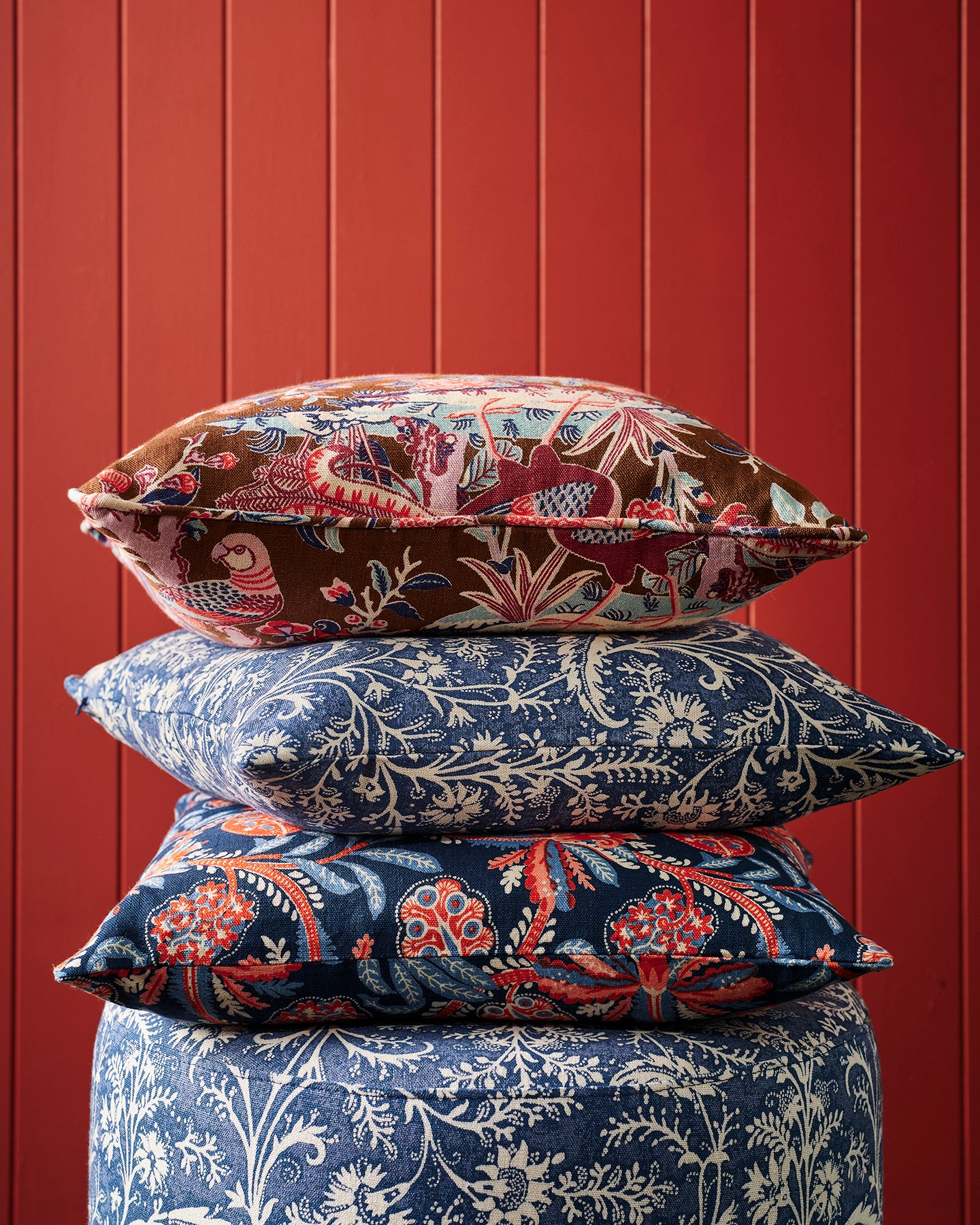 Wildflower Denim Small Round Ottoman