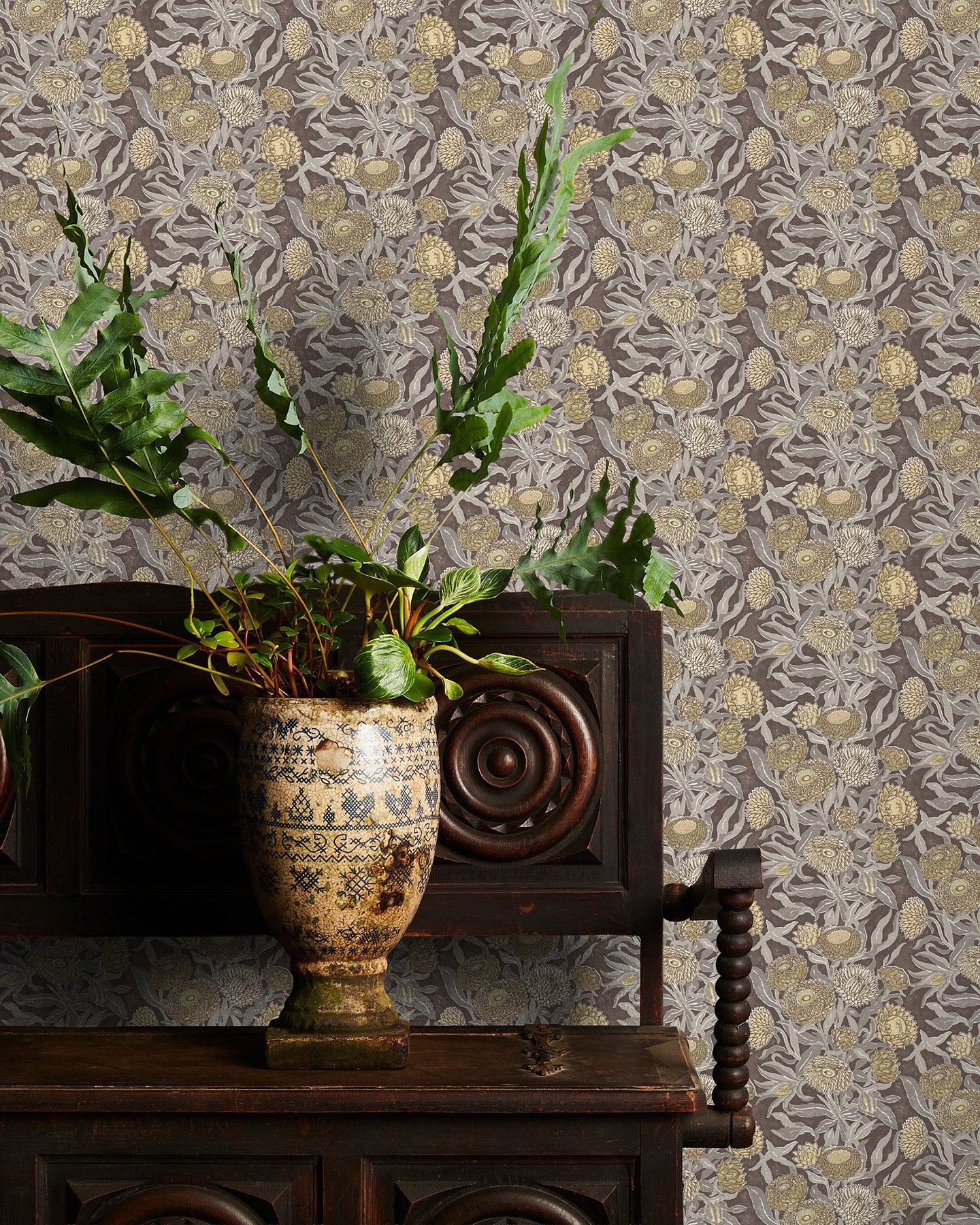 Utopia Goods brown wallpaper - Designer floral wallpaper-Everlasting Earthy Cocoa wallpaper
