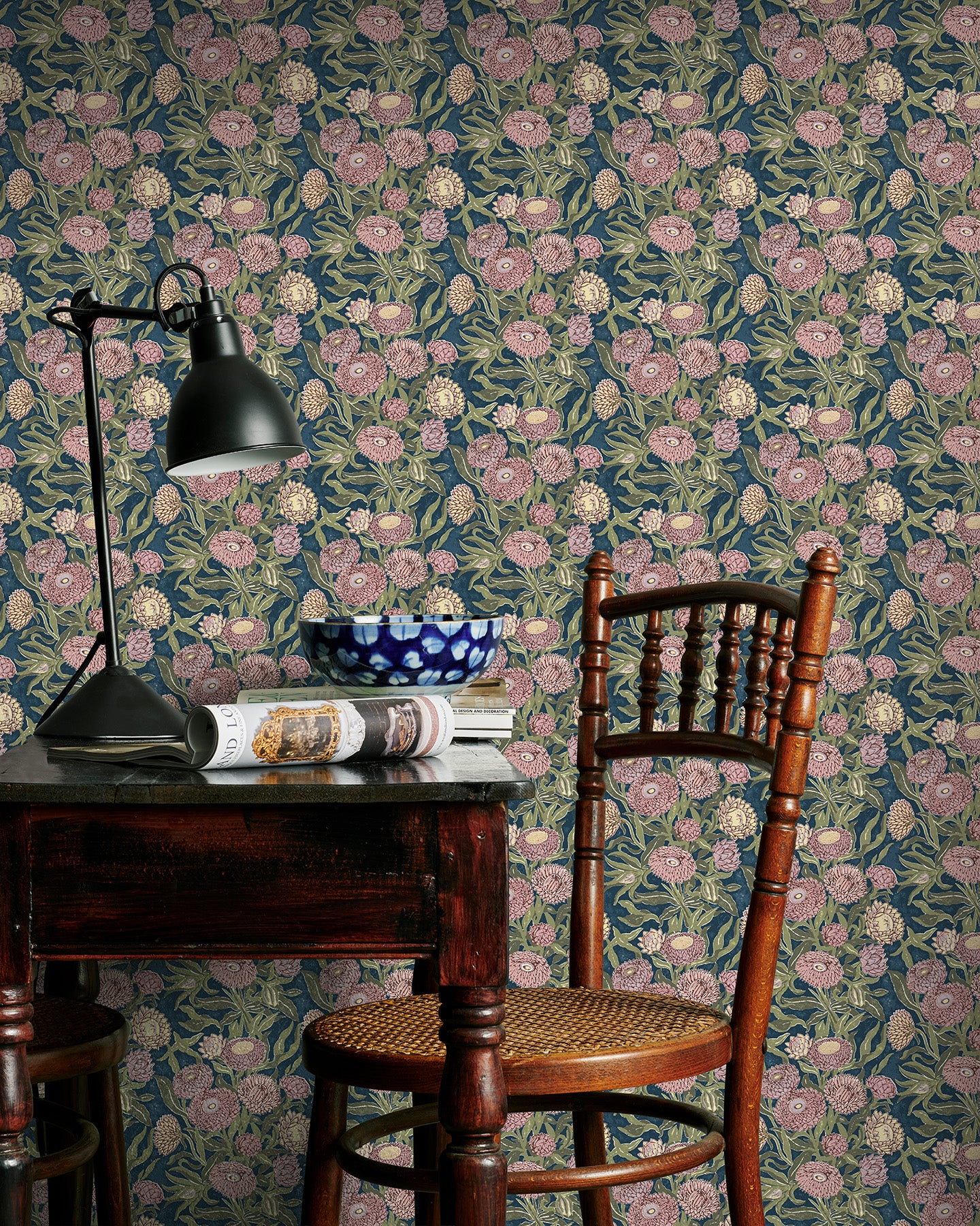 Utopia Goods Blue Pink green wallpaper - Designer floral wallpaper-Everlasting Harbour Pink wallpaper