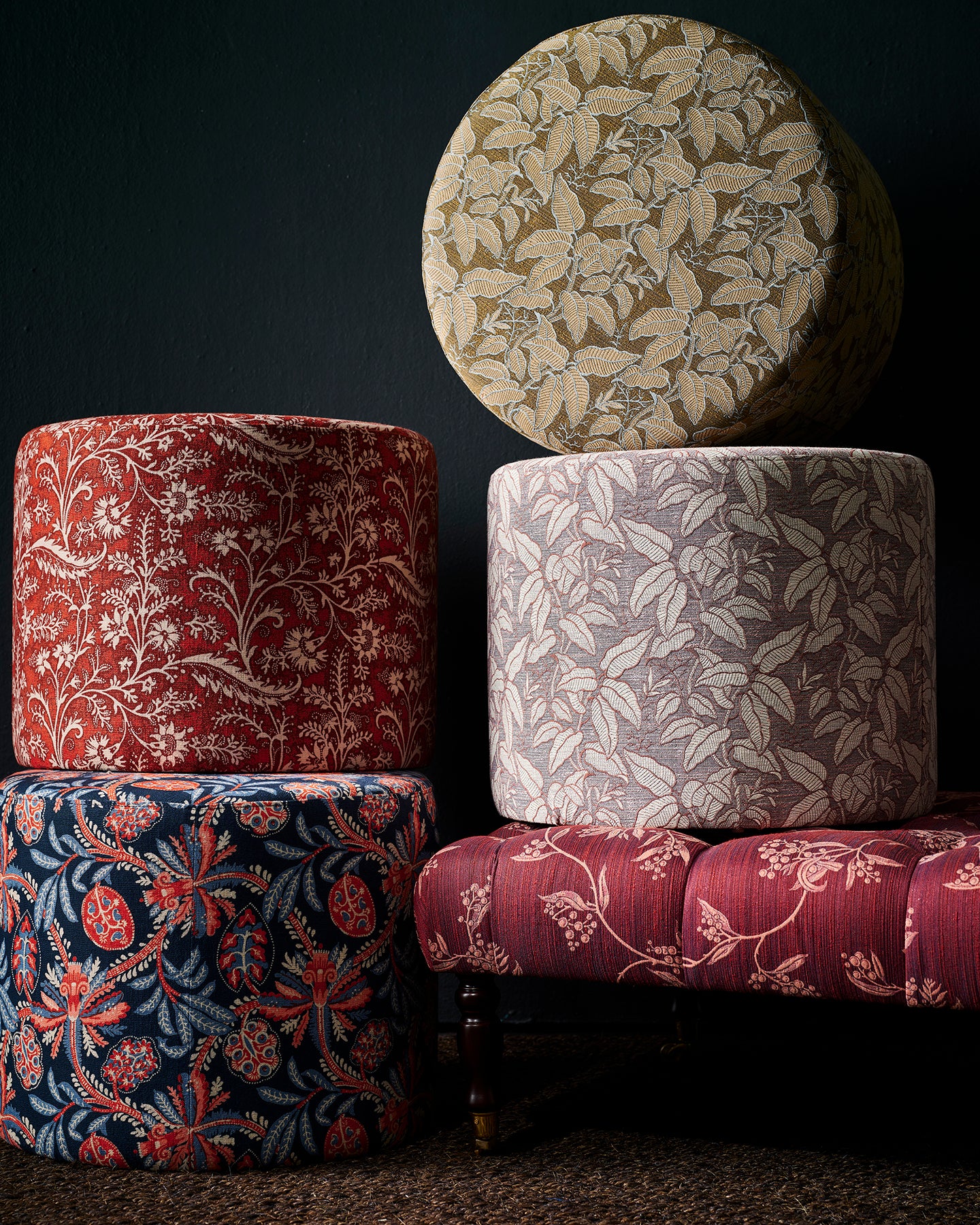 Foliage Pink Small Round Ottoman