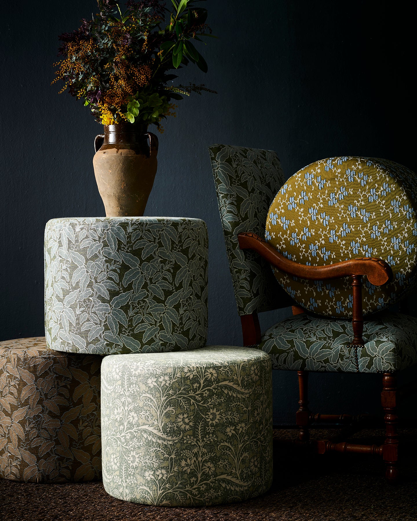 Wildflower Sage Small Round Ottoman