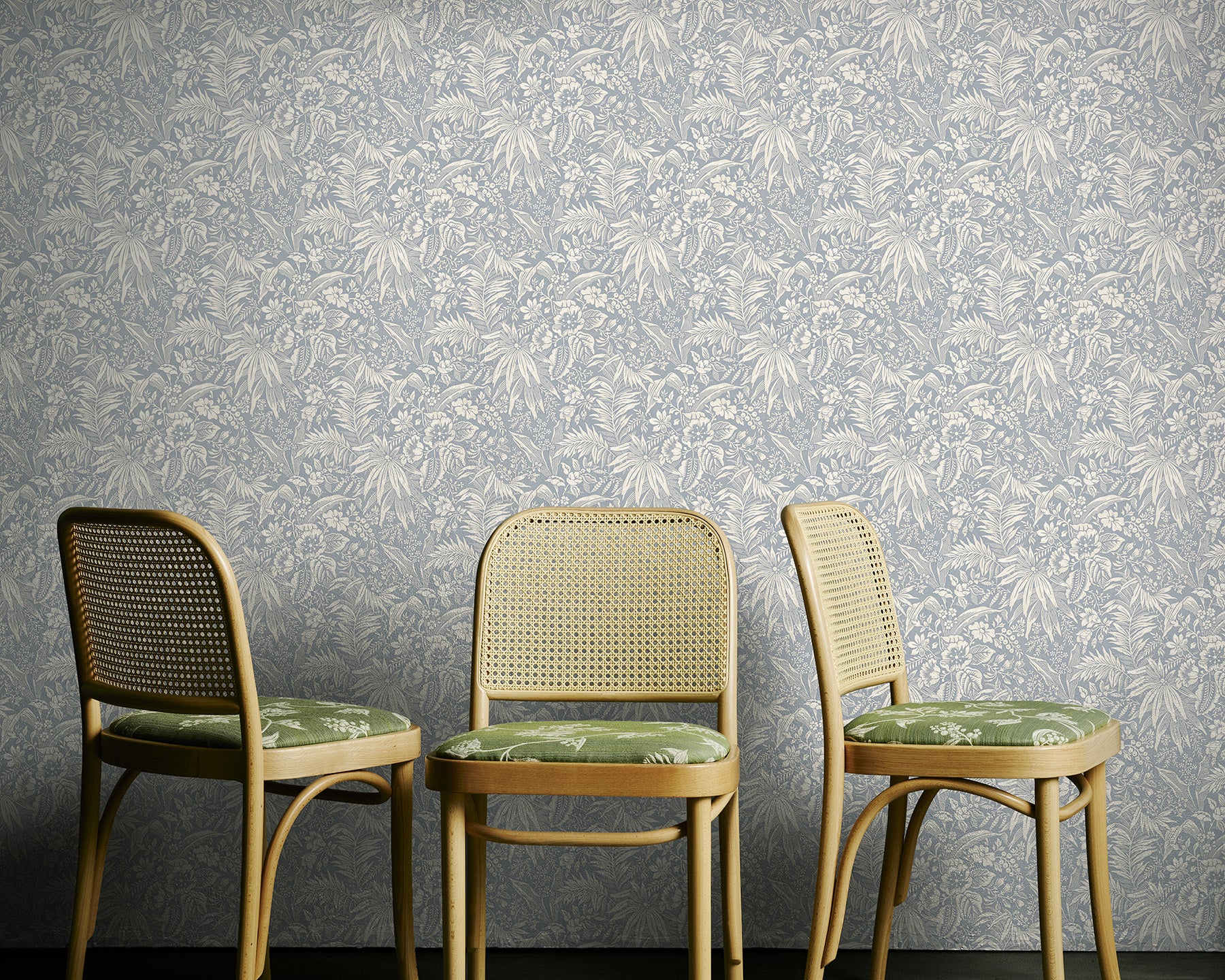 Utopia Goods blue wallpaper - Designer floral wallpaper-Palm Grove Dove Blue Wallpaper