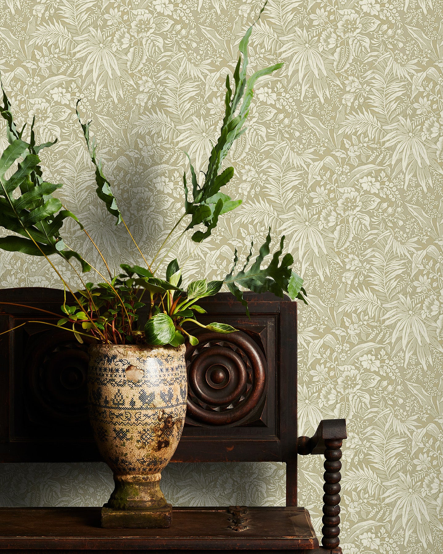 Utopia Goods sage green wallpaper - Designer floral wallpaper-Palm Grove Sage Wallpaper