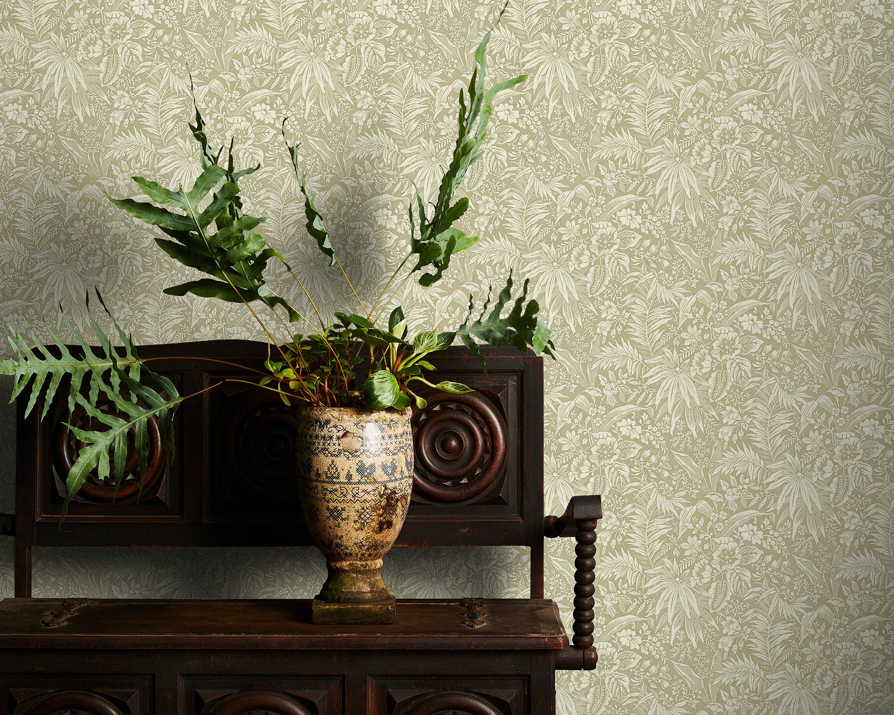 Utopia Goods sage green wallpaper - Designer floral wallpaper-Palm Grove Sage Wallpaper