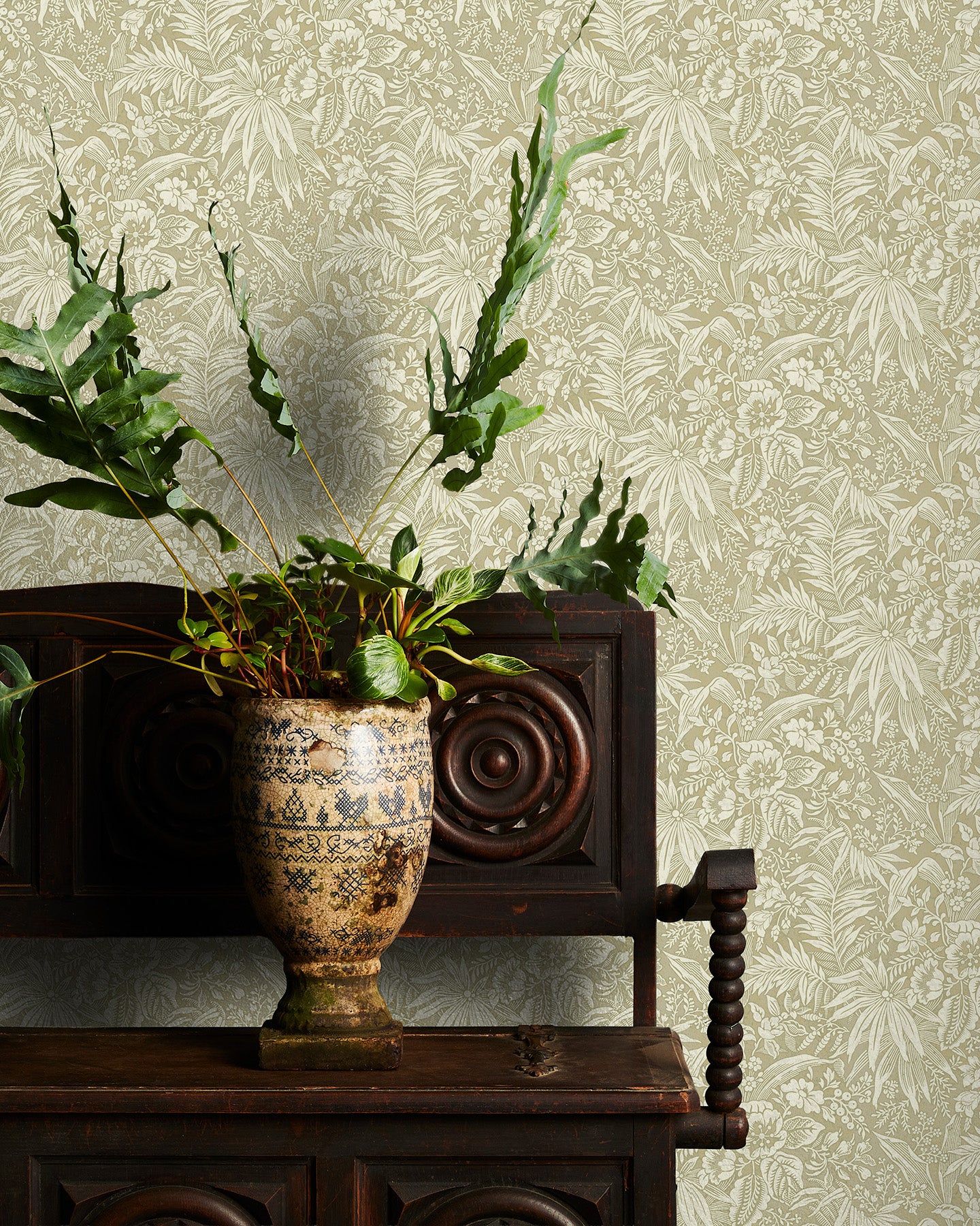Utopia Goods sage green wallpaper - Designer floral wallpaper-Palm Grove Sage Wallpaper