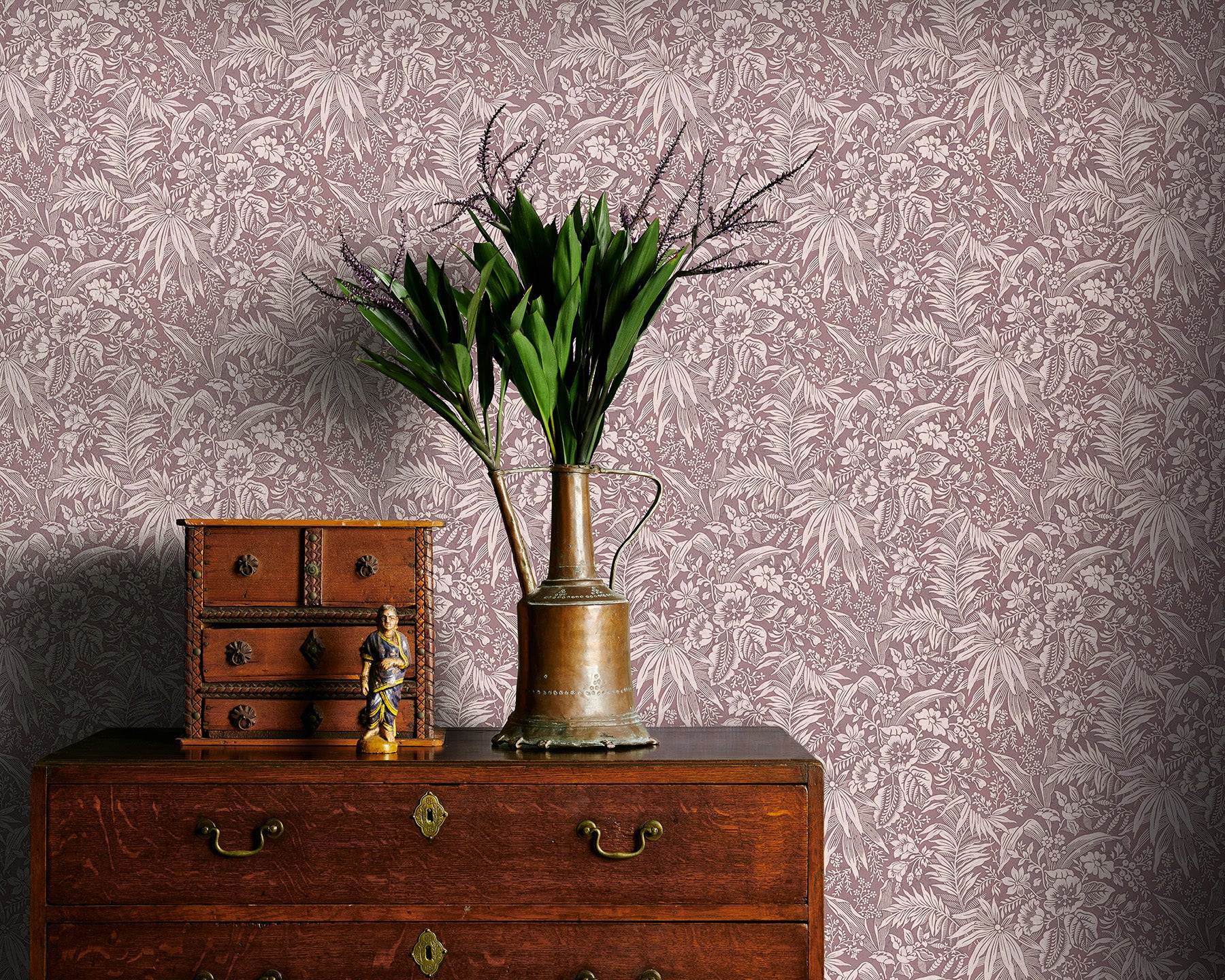 Utopia Goods berry pink wallpaper - Designer floral wallpaper-Palm Grove Berry Wallpaper