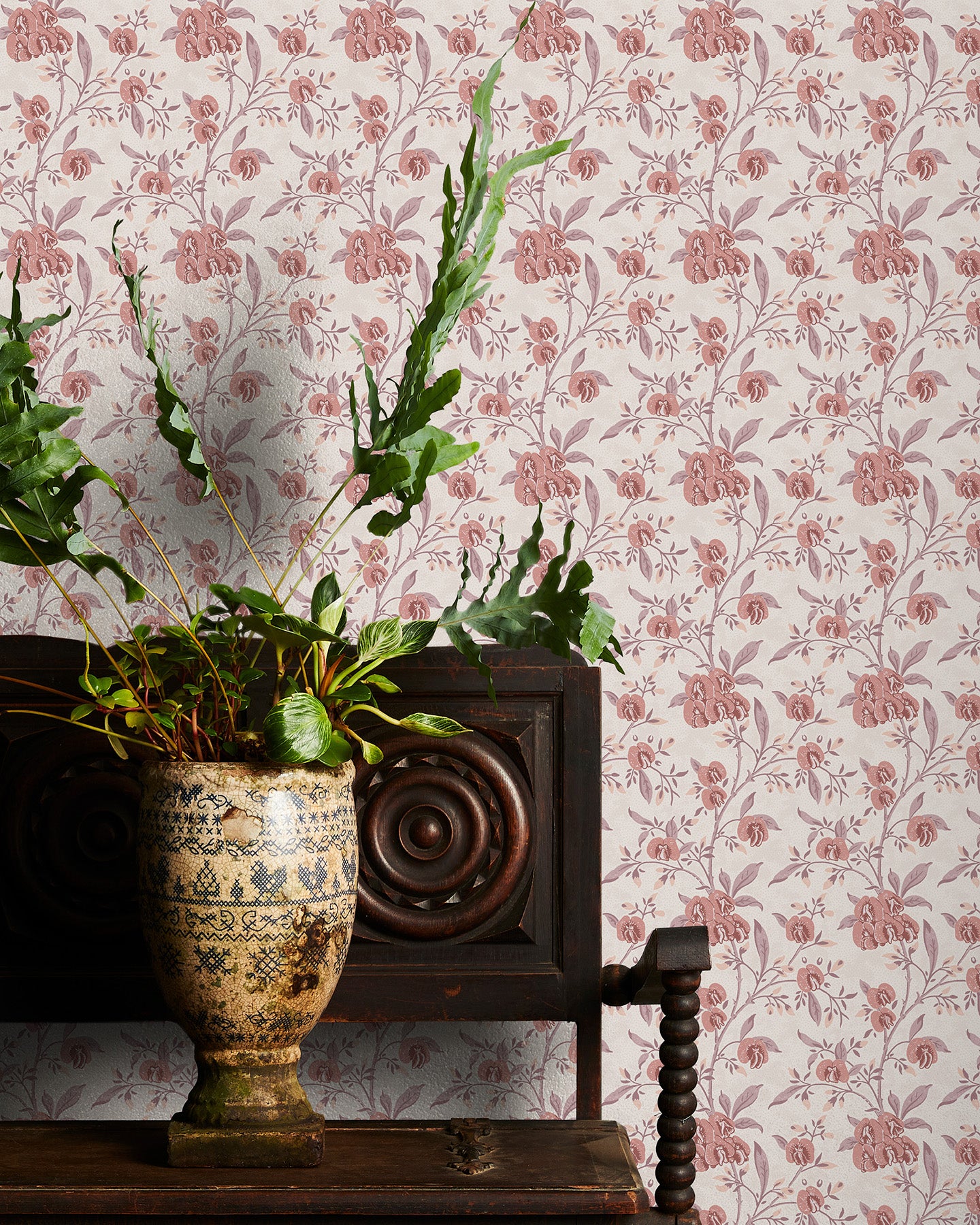 Utopia Goods pink and white wallpaper - Designer floral wallpaper-Pea flower baby pink wallpaper