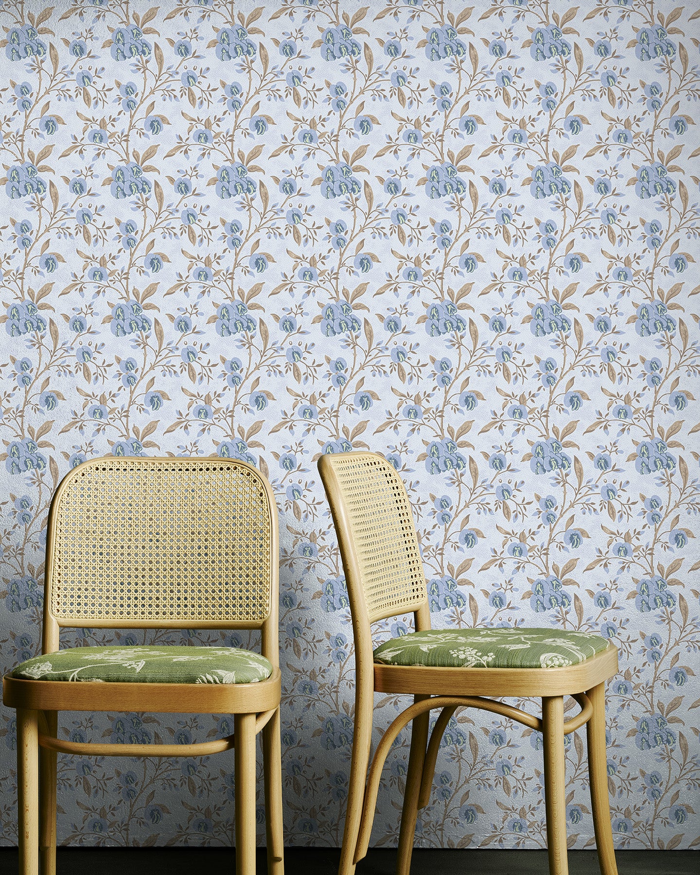Utopia Goods blue and white wallpaper - Designer floral wallpaper-Pea flower dusty blue wallpaper