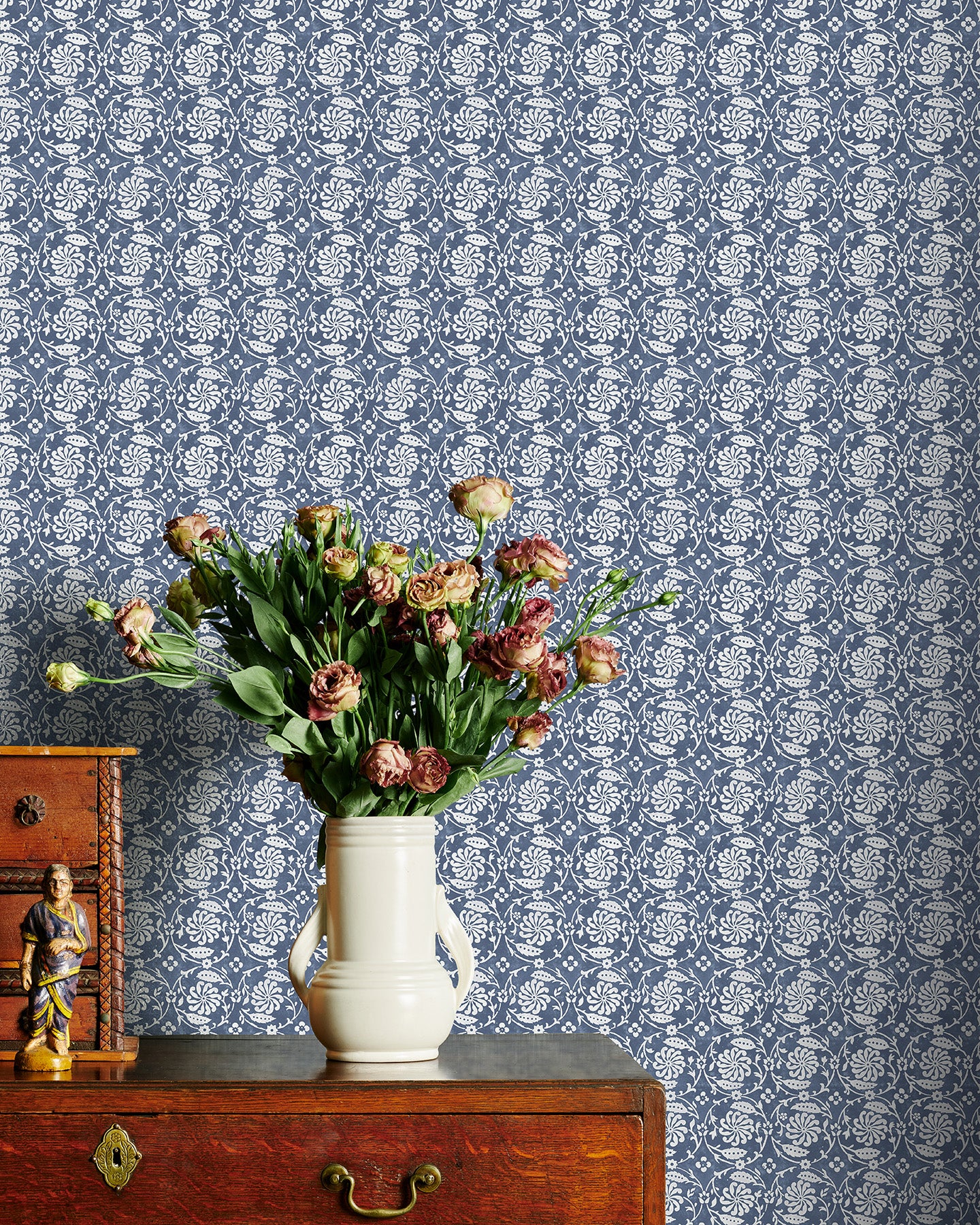 Utopia Goods blue wallpaper - Designer floral wallpaper - Pinwheel Denim Blue Wallpaper