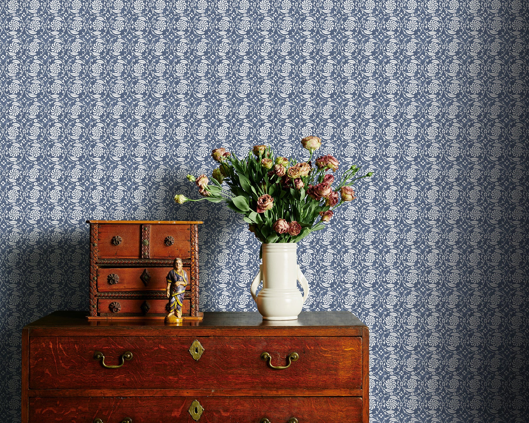 Utopia Goods blue wallpaper - Designer floral wallpaper - Pinwheel Denim Blue Wallpaper