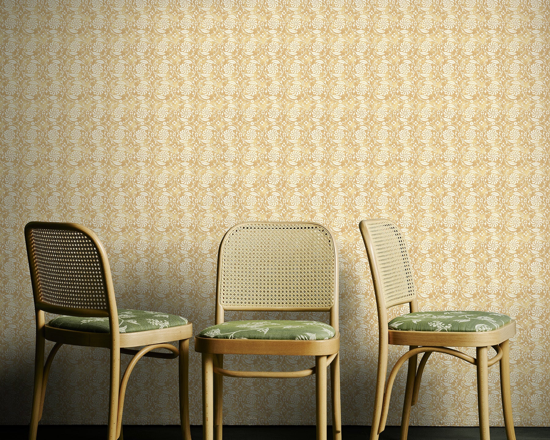 Utopia Goods yellow wallpaper - Designer floral wallpaper - Pinwheel Haystack Wallpaper