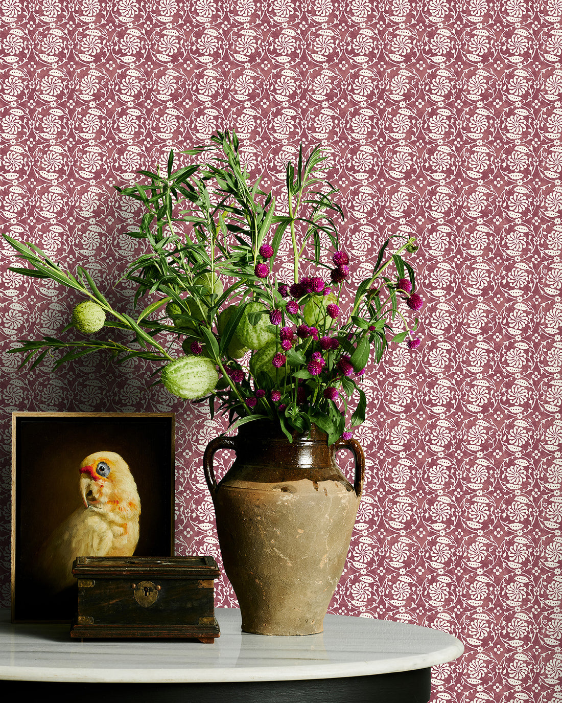 Utopia Goods red wallpaper - Designer floral wallpaper - Pinwheel Pinot Red Wallpaper