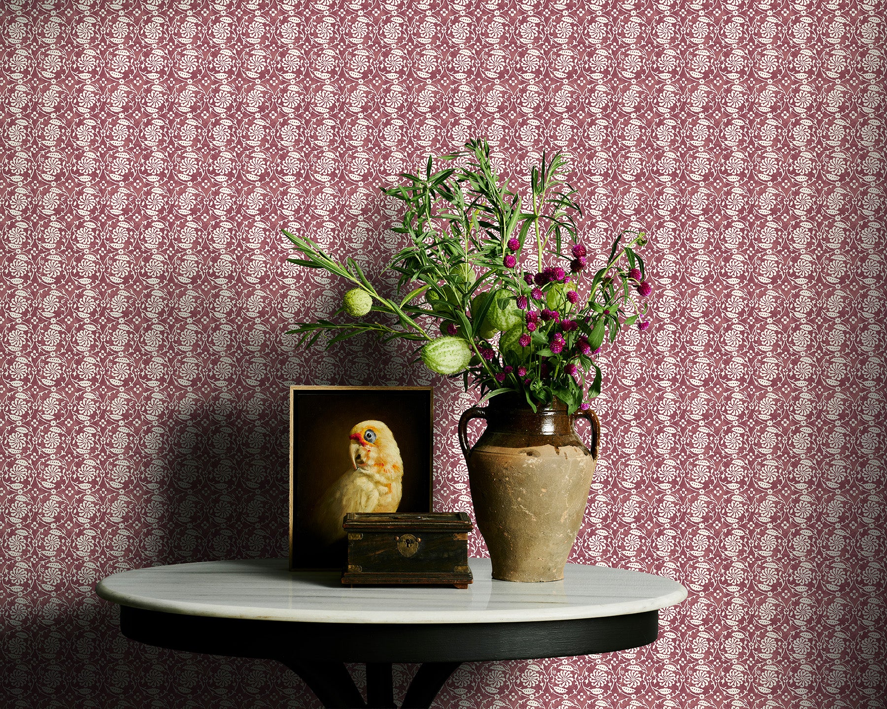 Utopia Goods red wallpaper - Designer floral wallpaper - Pinwheel Pinot Red Wallpaper