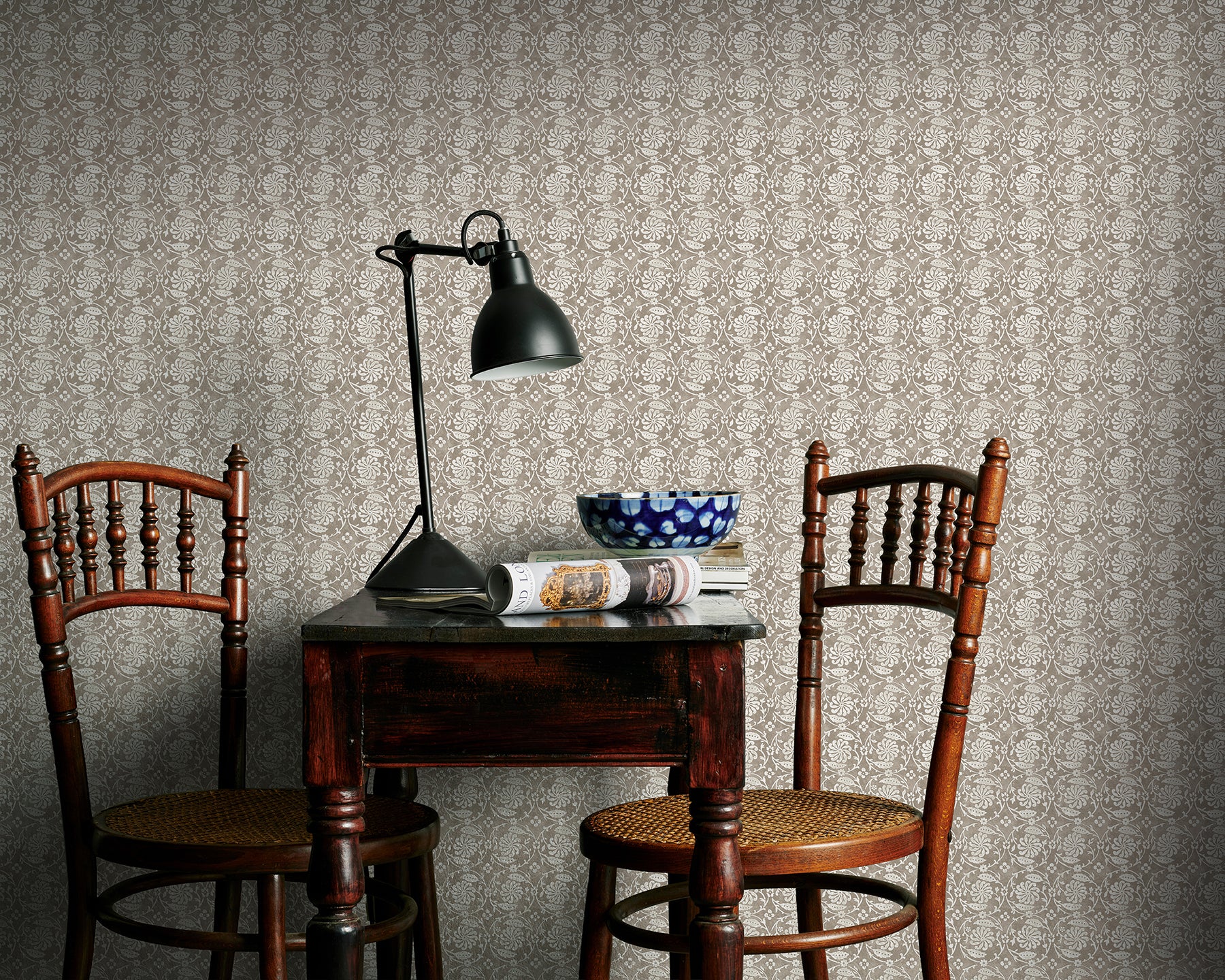 Utopia Goods beige wallpaper-Landscape Image-Designer floral wallpaper-Pinwheel Taupe Wallpaper