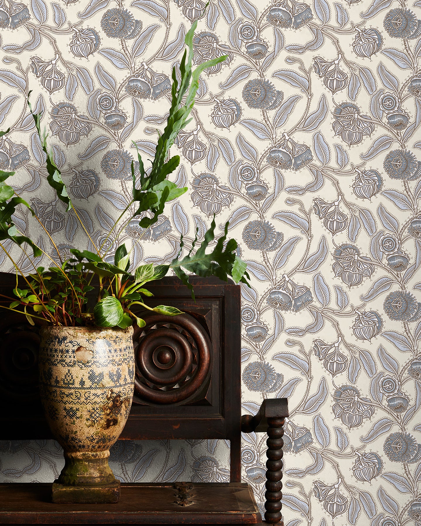 Utopia Goods Blue and cream Wallpaper - Designer floral wallpaper-Youngiana Lavender Blue Wallpaper