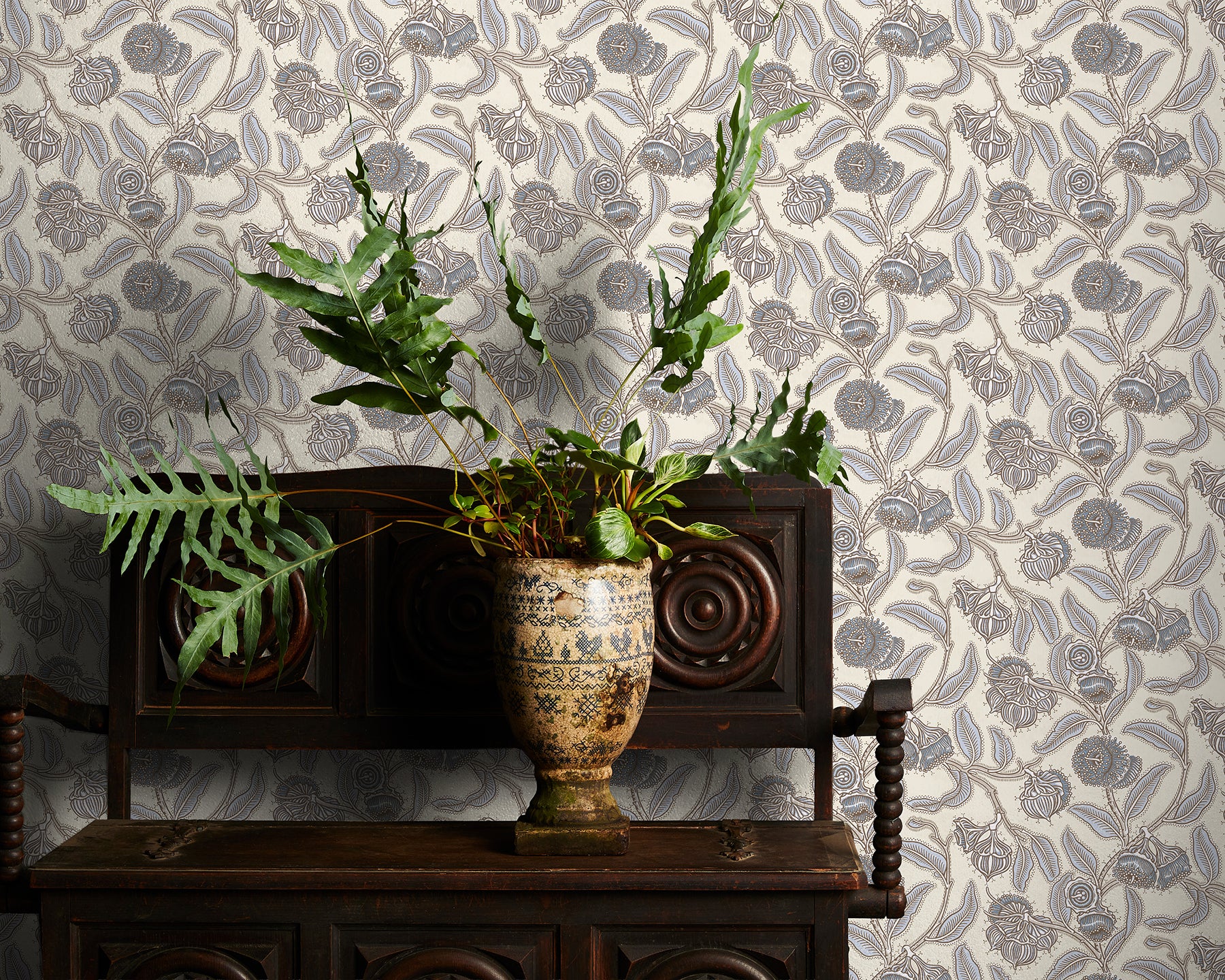 Utopia Goods Blue and cream Wallpaper - Designer floral wallpaper-Youngiana Lavender Blue Wallpaper