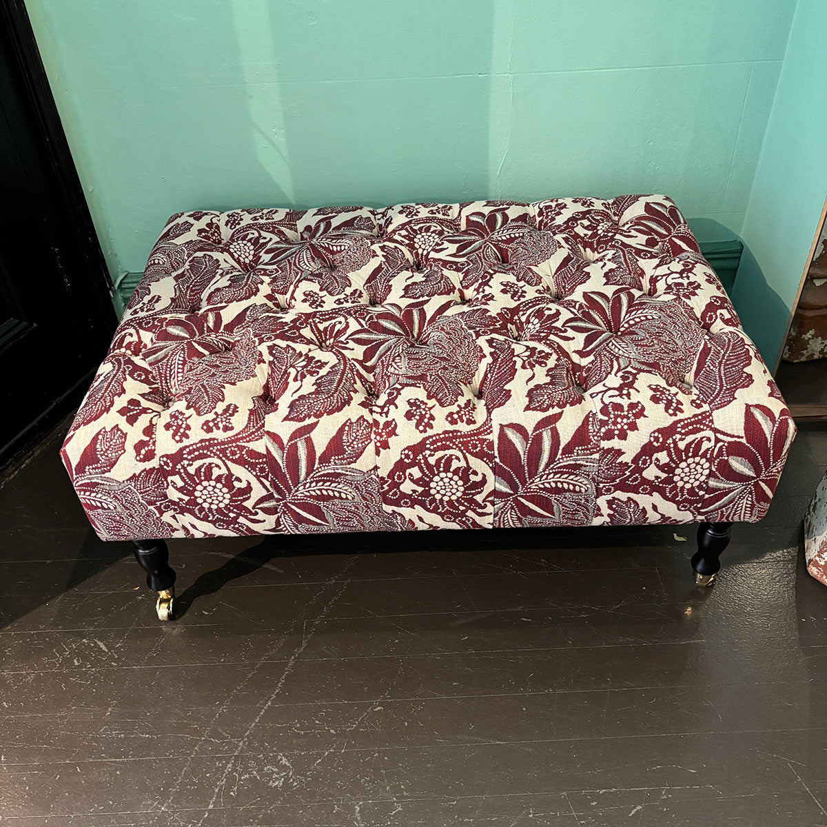 Classic Buttoned Ottoman - Waratah Ruby Performance
