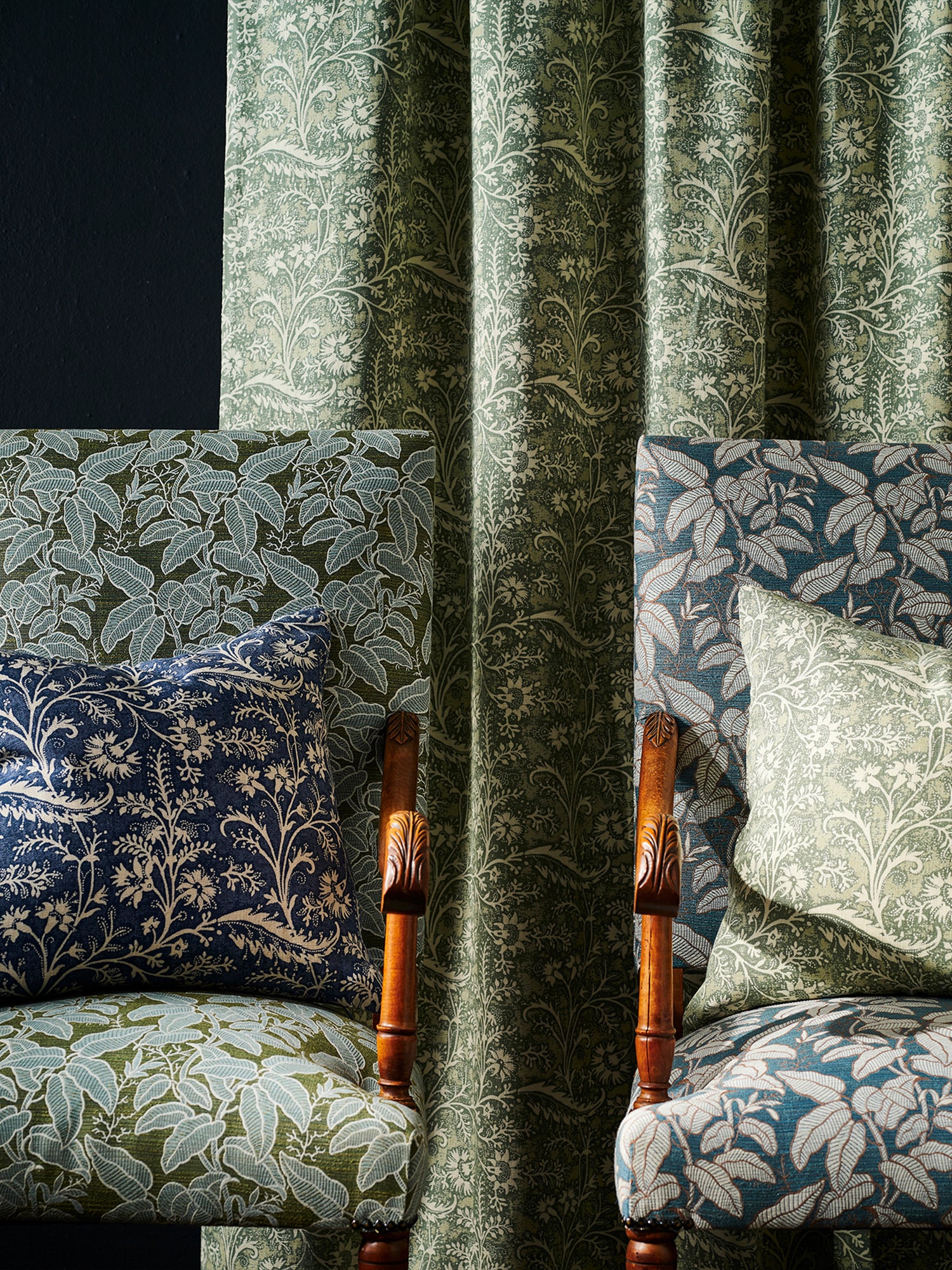 French Cherry Wood Chair - Foliage Blue