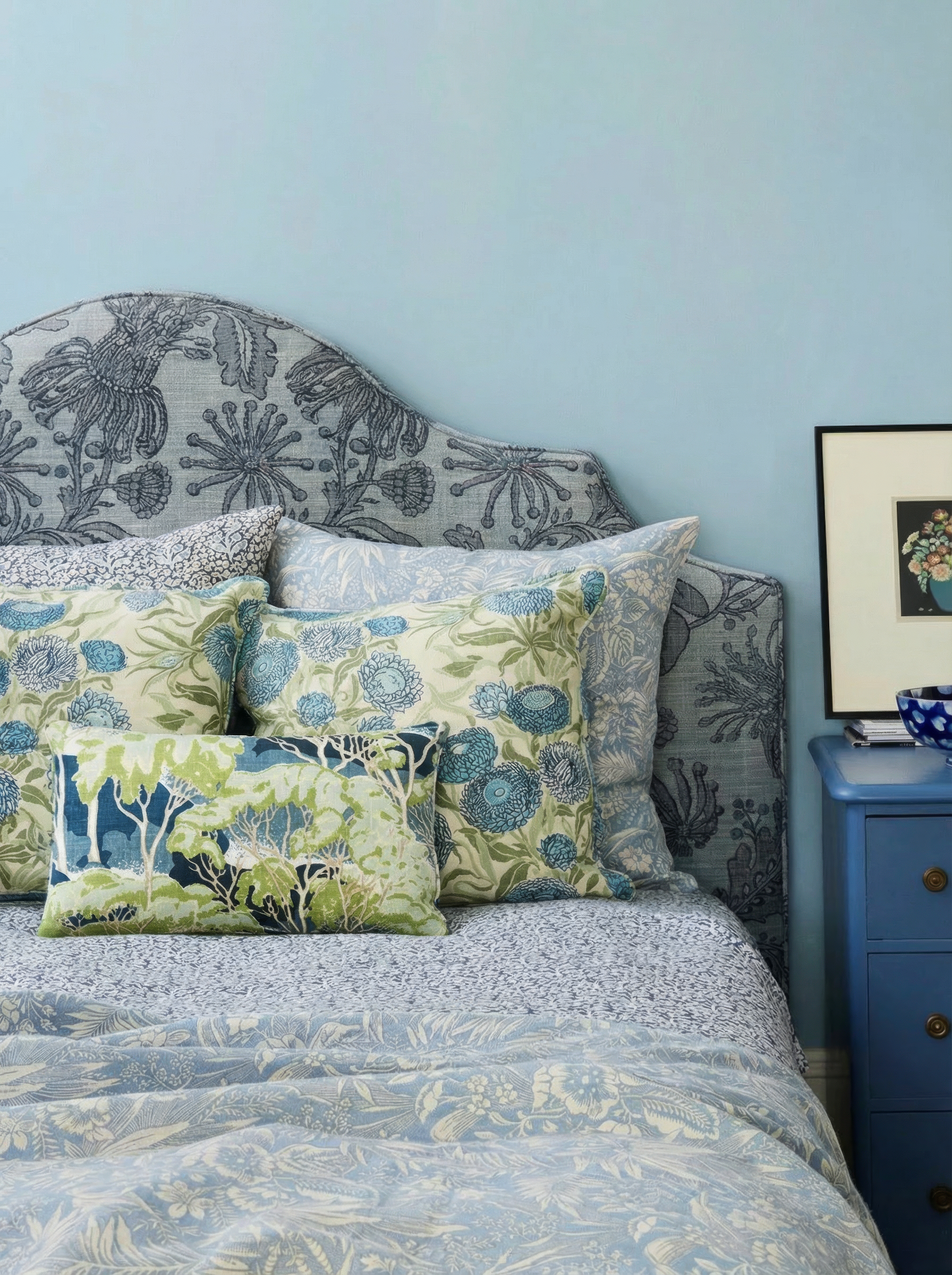 Trees Blue Bolster Cushion Cover Unpiped