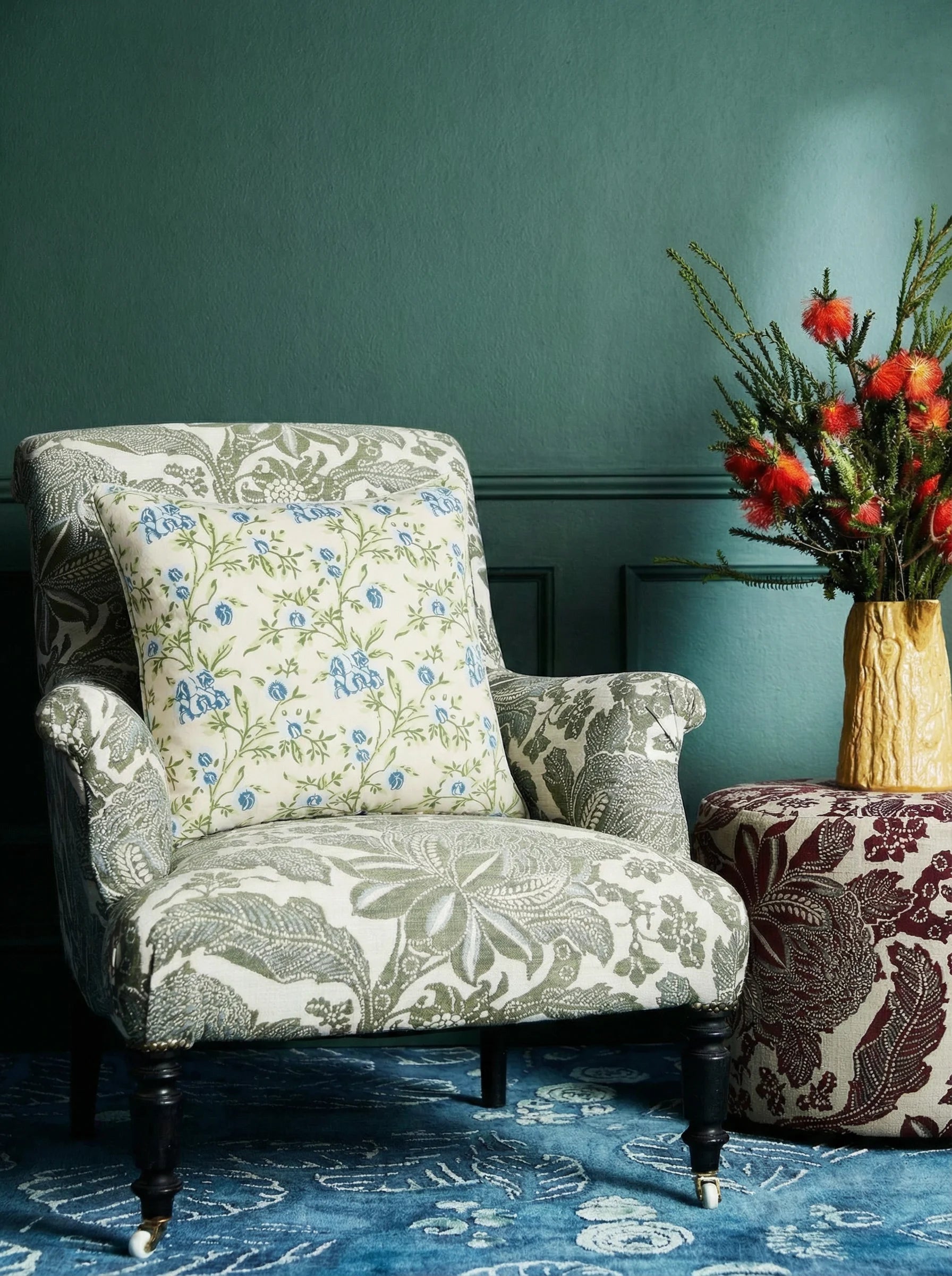 Pea Flower Blue Medium Cushion Cover