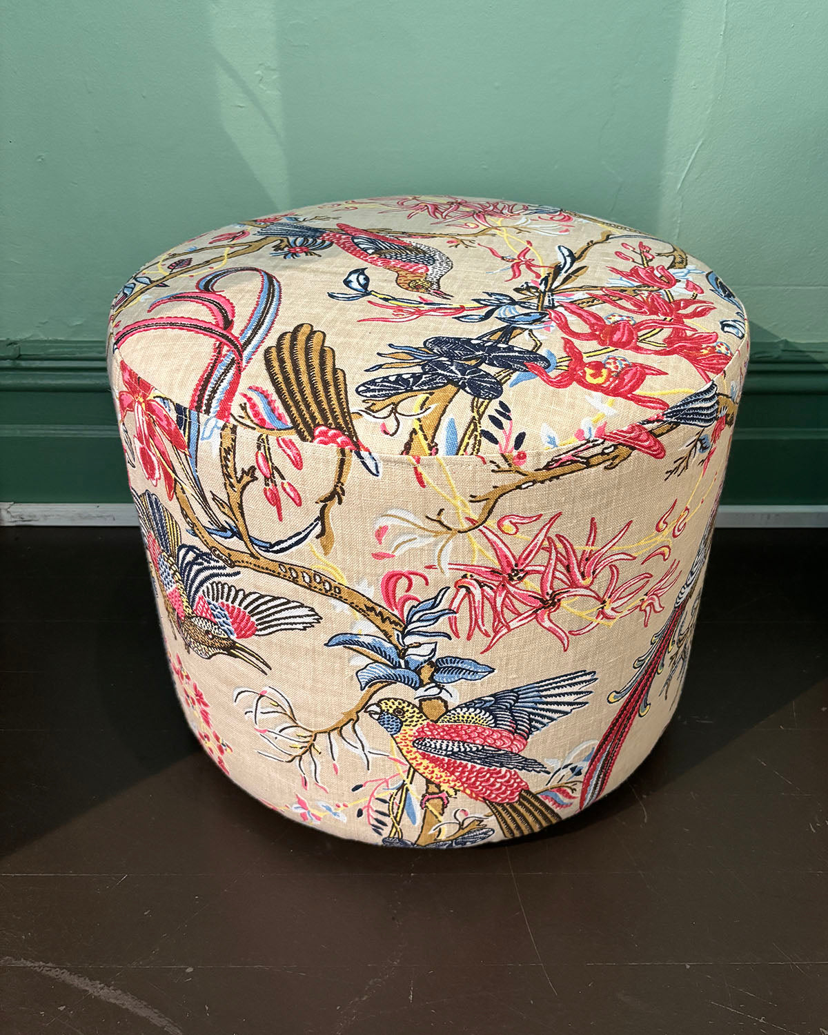 Small Round Ottoman - Exotica Natural Linen
