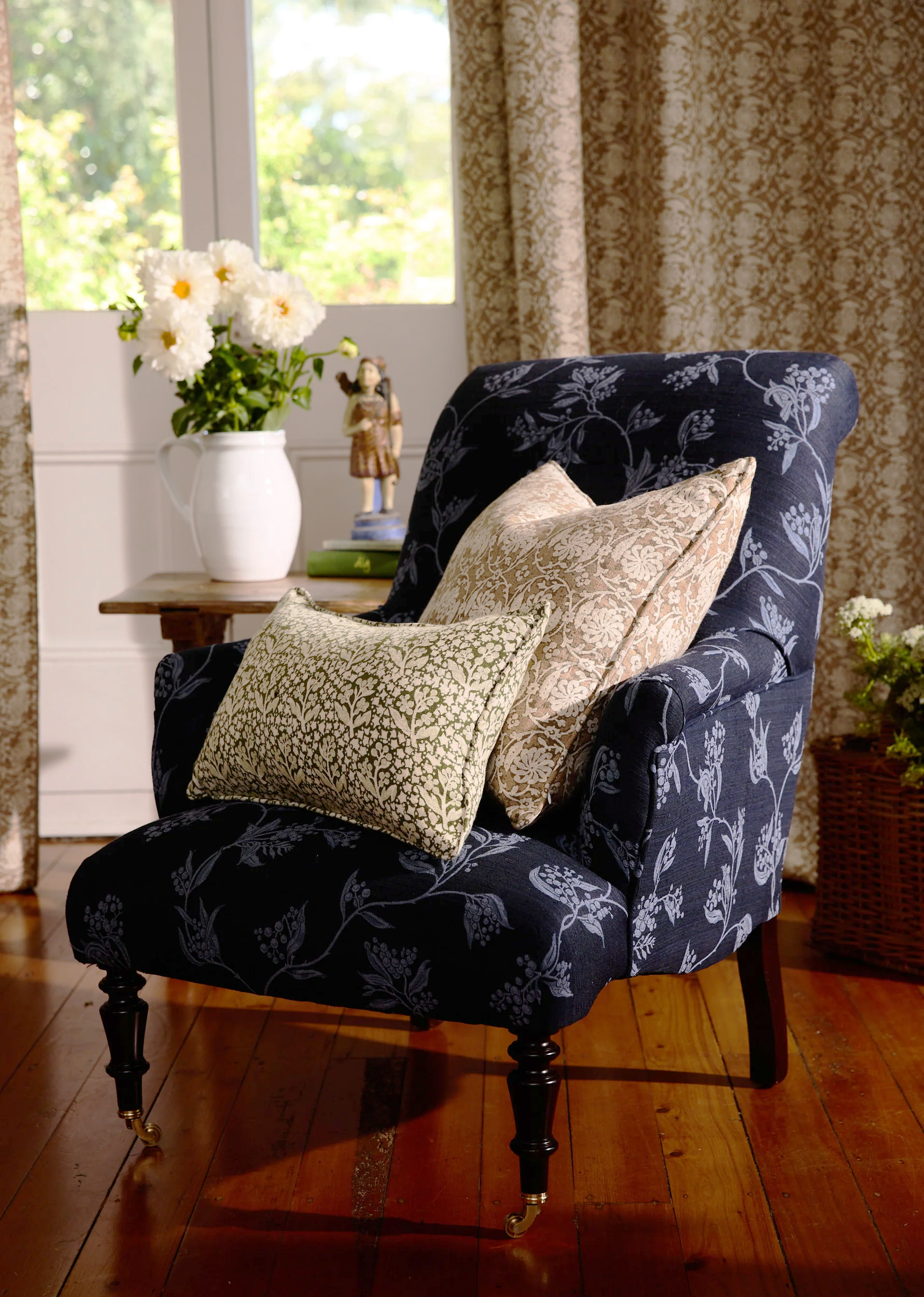 French Parlour Chair - Wattle Blue Performance Fabric