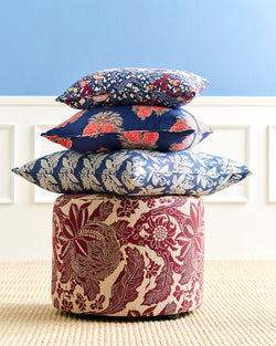 Small Round Ottoman - Waratah Ruby Performance Fabric