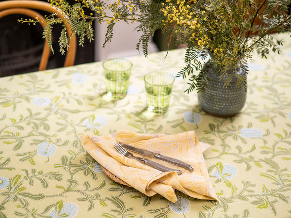 Silver Banksia Green Tablecloth