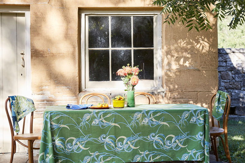 Native Orchid Green Cotton Linen  Tablecloth