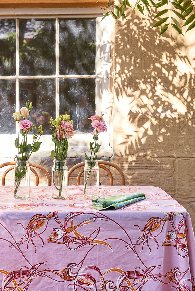 Native Orchid Pink Cotton Linen Tablecloth