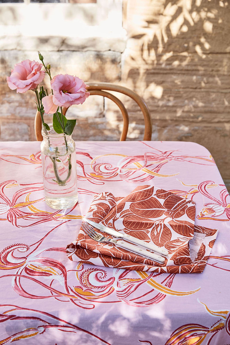 Native Orchid Pink Cotton Linen Tablecloth