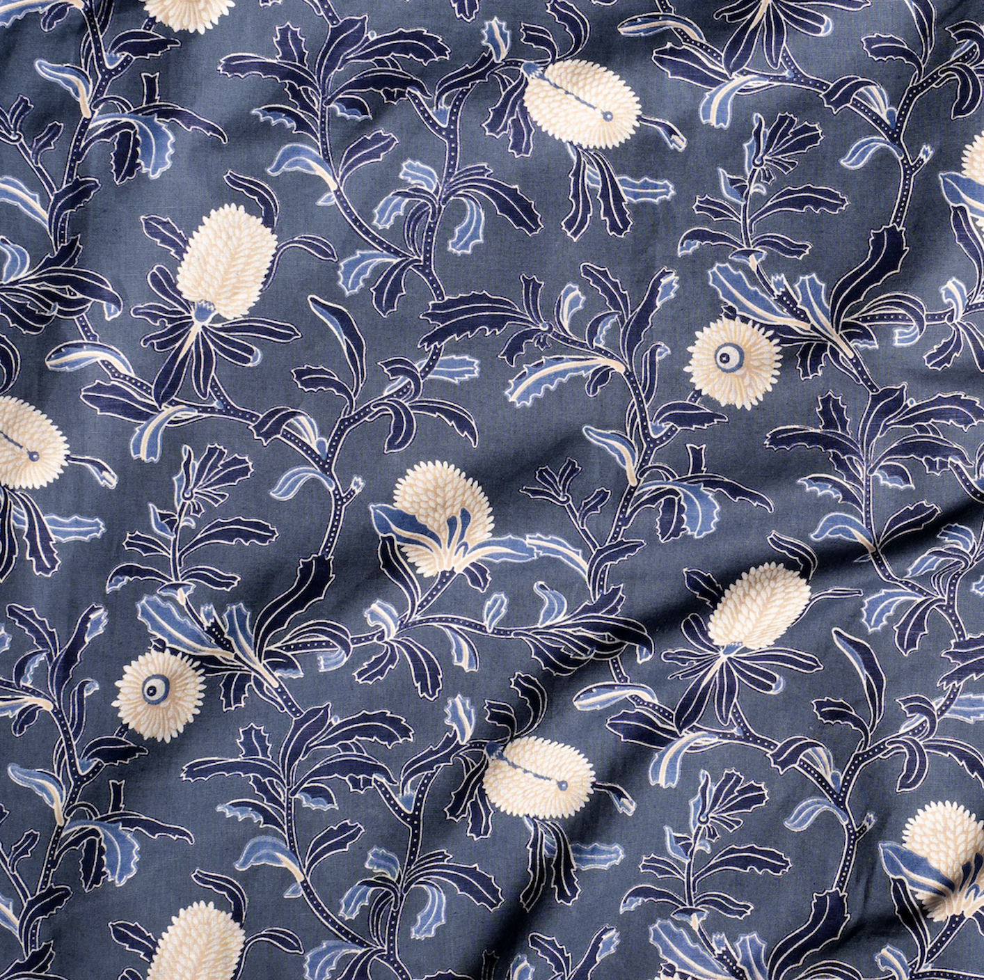 Silver Banksia Indigo Lightweight Drapery Linen
